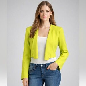 Diane von Furstenberg Cropped Open Front Jacket Women’s Size 8 Yellow Blazer